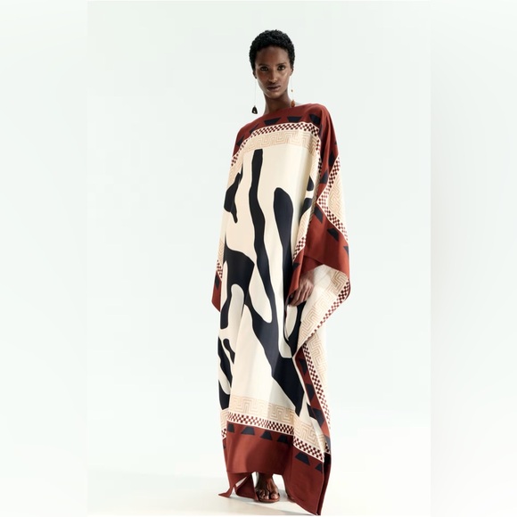 H&M Limited Edition Printed Kaftan Dress (Rust red/Patterned) Sz XXL NWT - Picture 3 of 13